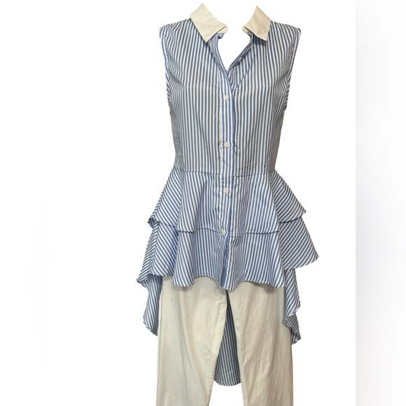 NWT English Factory Blue Stripe Womens Button up Shirt Blouse Tunic SZ S - Picture 2 of 5